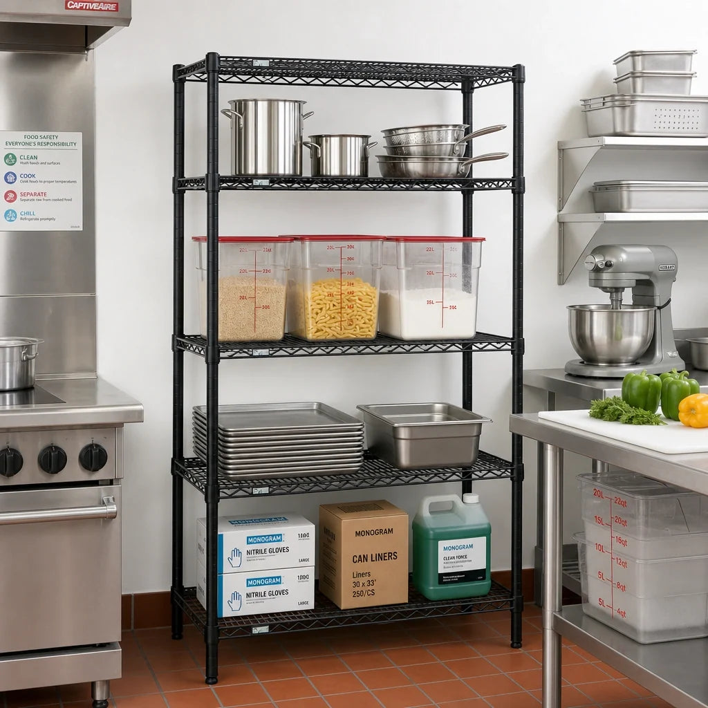 Quantum WR63-1836BK 4-Shelf Wire Shelving Starter Unit, 36W x 18D x 63H, Black Epoxy, 600-800 lb. Capacity