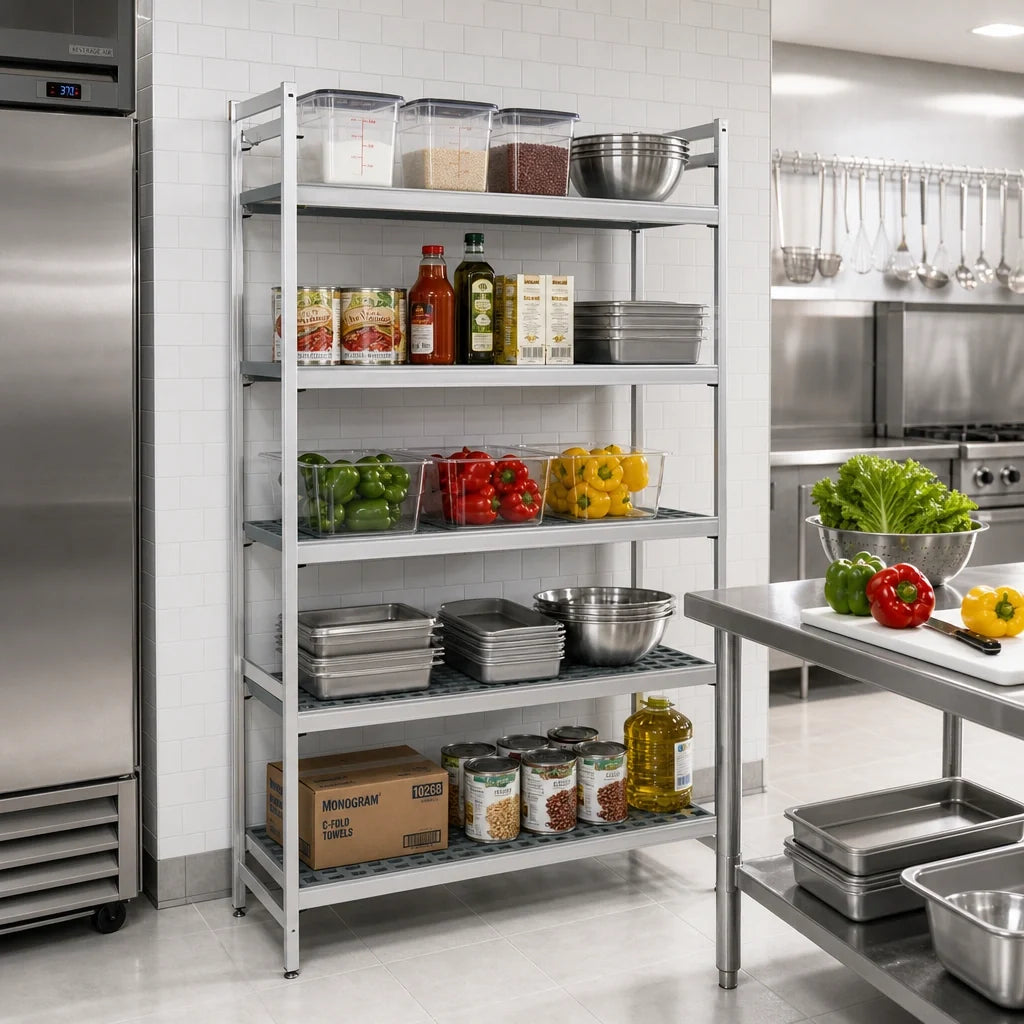 Fermod Fermostock 5R64A83 5-Tier Starter Polymer Shelving Unit, 64"W x 14"D x 83"H, Anodized Aluminum
