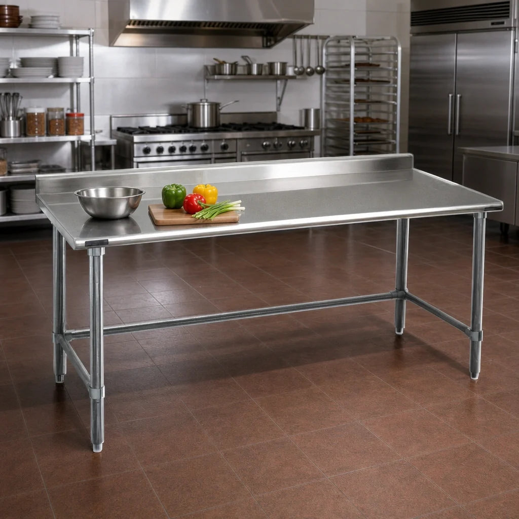 Eagle Group Deluxe UT3684GTEB 84 x 36 in Stainless Steel Work Table, Open Galvanized Base, 1-1/2 in Rear Up-Turn