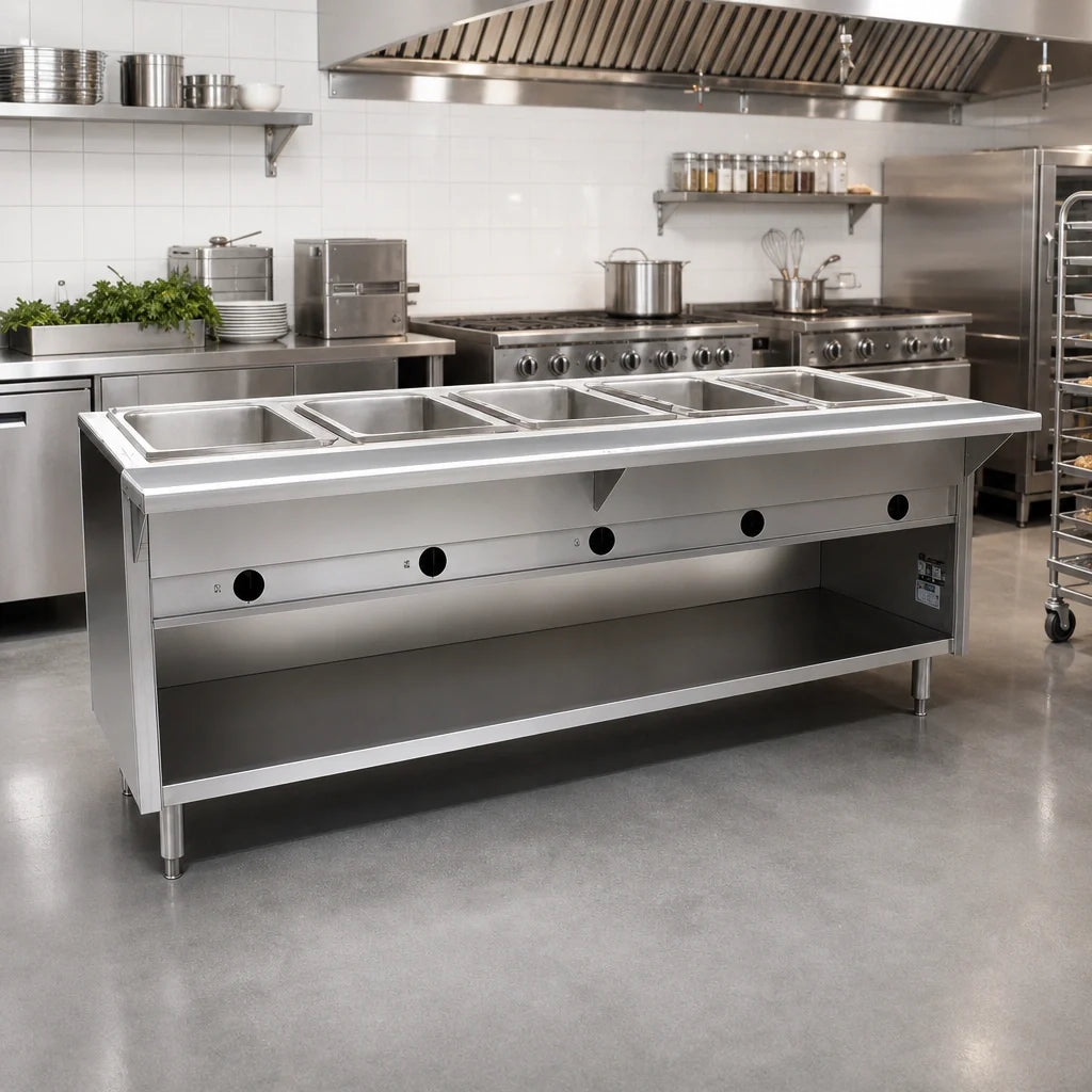 Eagle Group Spec-Master HT6OB-208-3 Six-Well Electric Hot Food Table, 94.5"W, Wet/Dry, Thermostatic, Open Base