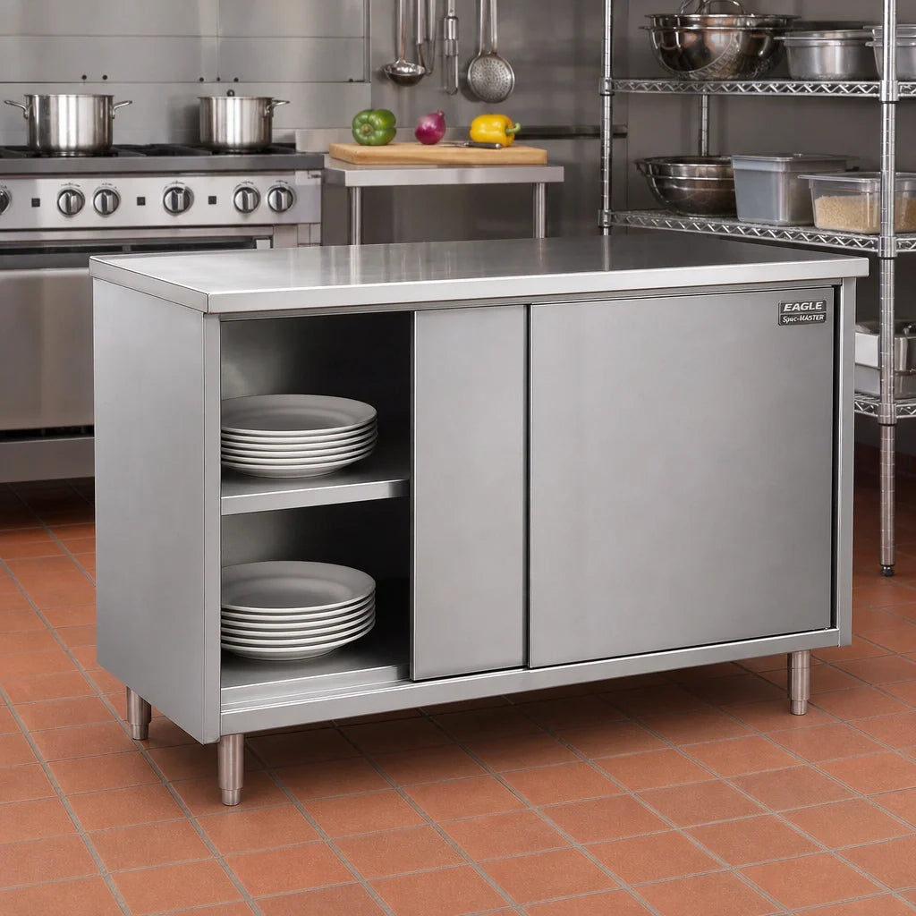 Eagle Group Spec-Master PCS1848SE-CS Stainless Steel Plate Cabinet with Sliding Doors, 48"W x 18"D x 34.5"H