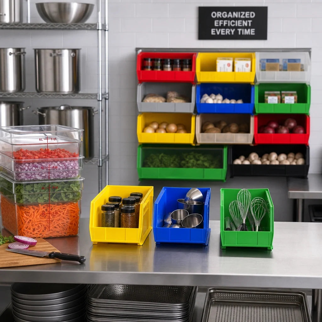 Quantum QUS265 Stackable/Hanging Polypropylene Shelf Bin, 8-1/4 x 18 x 9 Inches Case of 6