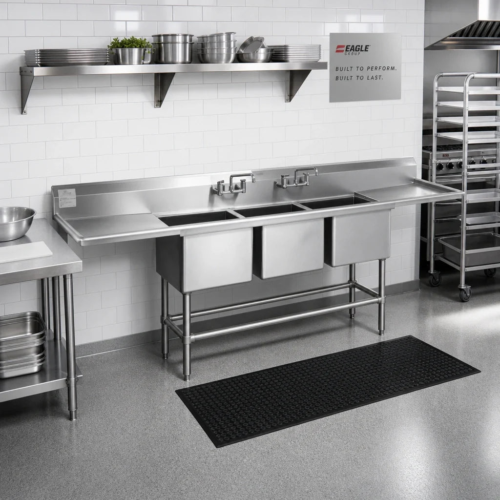 Eagle Group Spec-Master FN2048-3-36L-14/3 Coved-Corner 3-Compartment Sink, 36-Inch Left Drainboard, 300 Series Stainless Steel