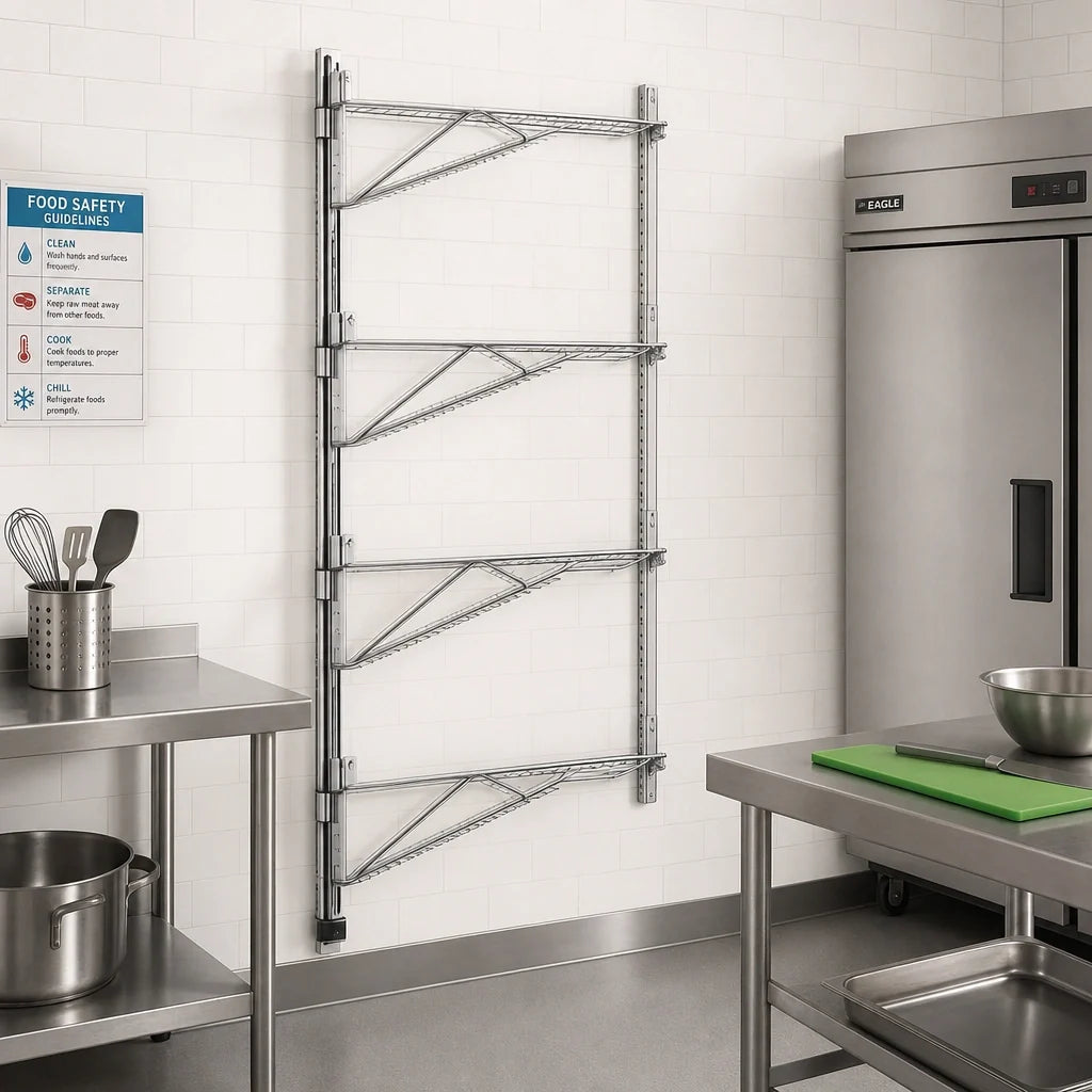 Eagle Group PWE18-4C Adjustable Post Wire Wall-Mount Prepackaged End Unit, Chrome, for 18-Inch Shelves, 63-Inch Posts