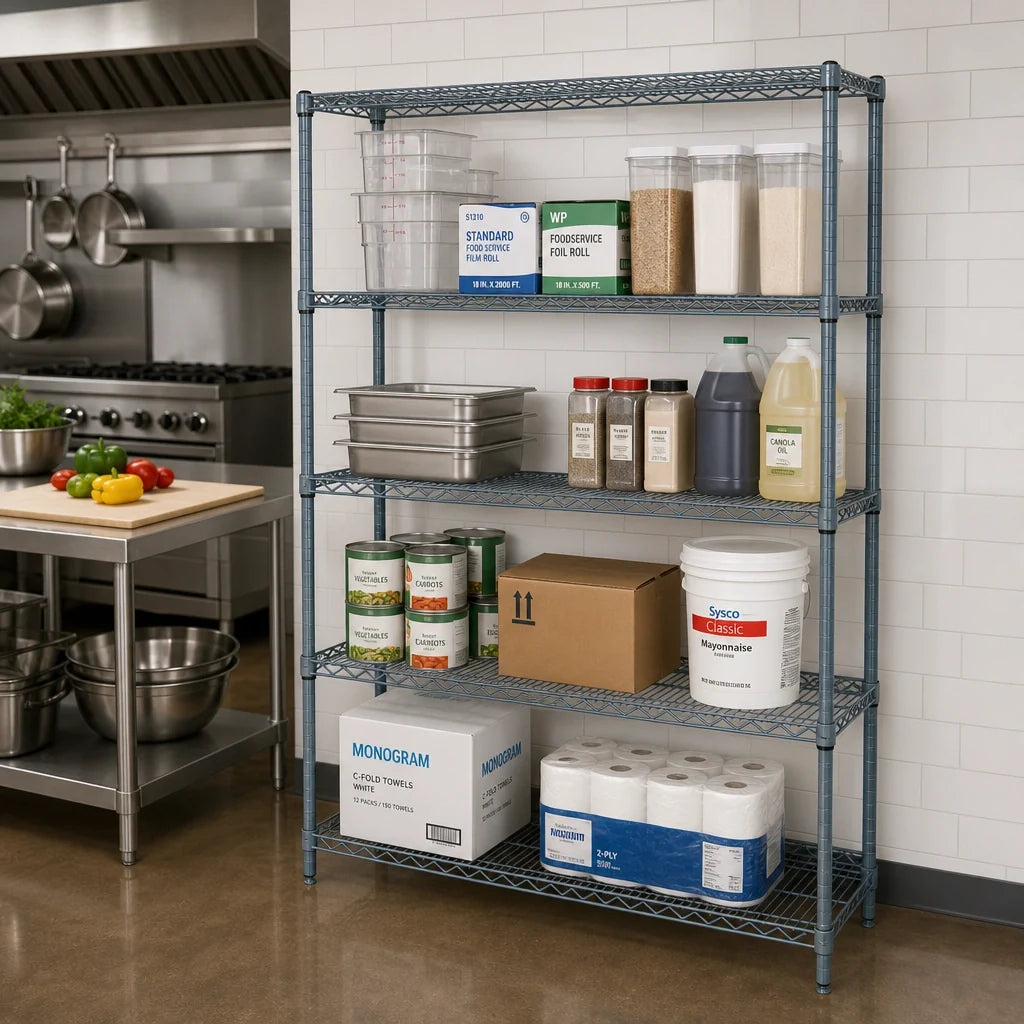 Quantum WR63-2136GY Stationary Wire Shelving Starter Kit, 36"W x 21"D x 63"H, 4 Shelves, Gray Epoxy
