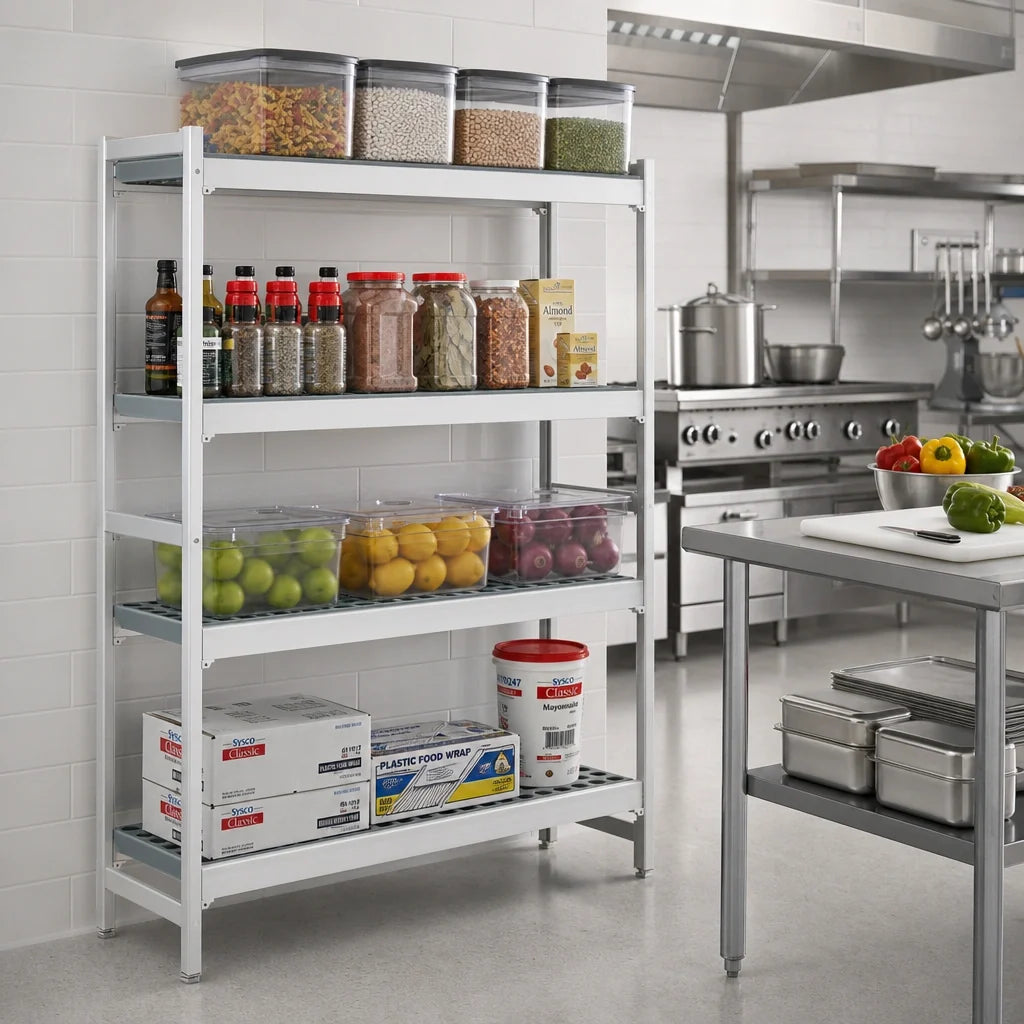 Fermod Fermostock 4R26A66-CE 4-Tier Corner Expansion Polymer Shelving Unit, 26" W x 14" D x 66" H