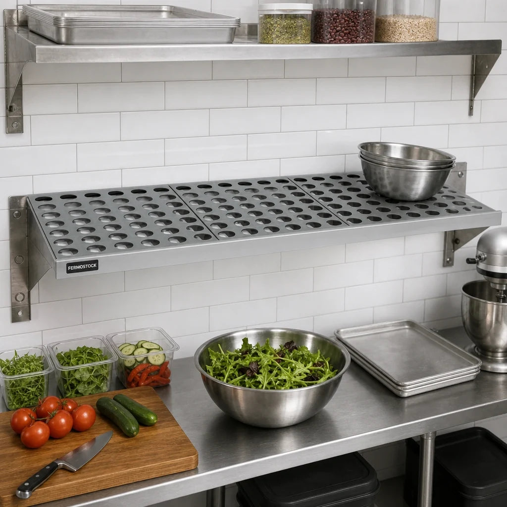 Fermod Fermostock 64358-R1 64-Inch x 22-Inch Horizontal Vented Aluminum Shelf, 800 lb. Capacity, Removable Polymer Inserts