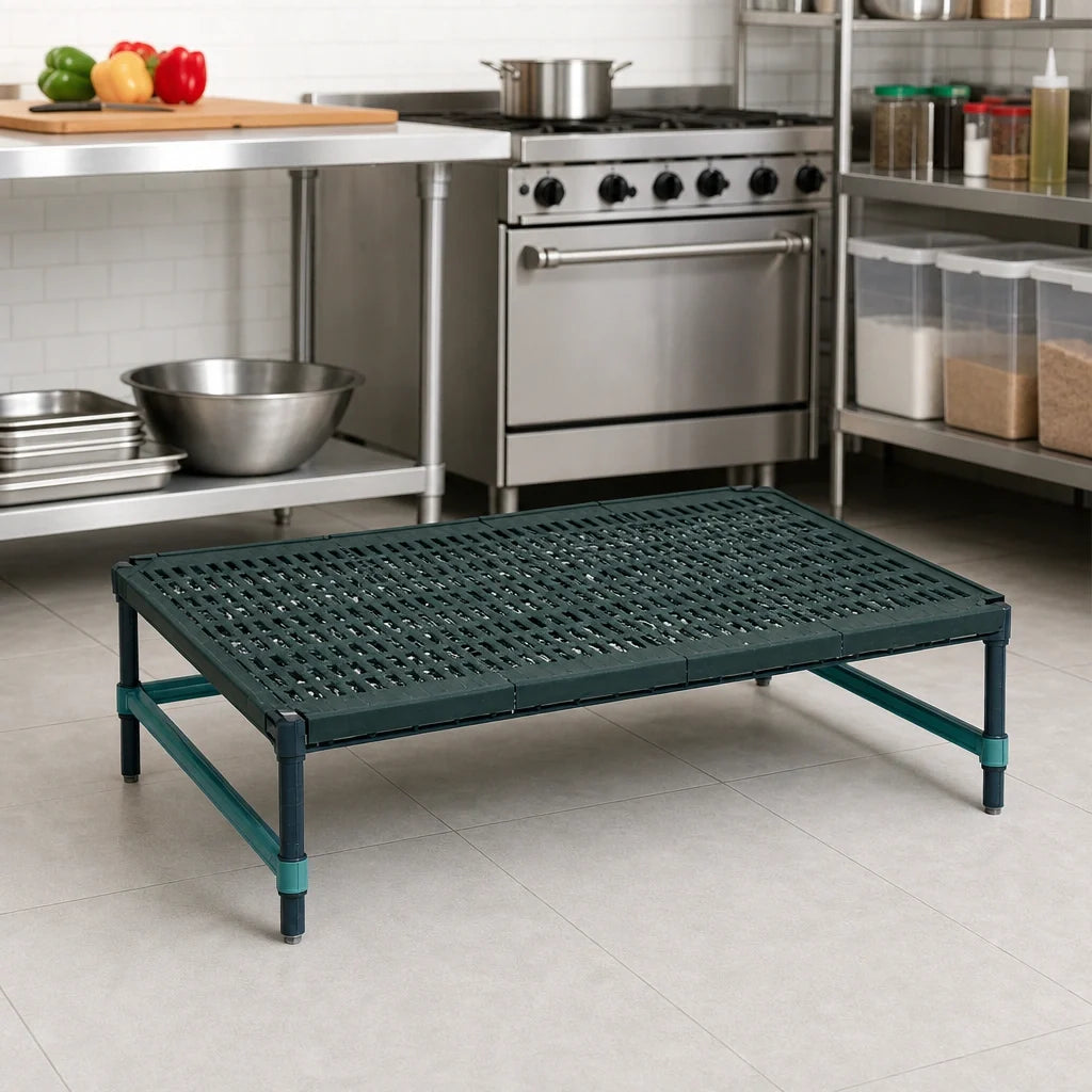 Eagle Group QuadPlus QP-MDR1848VG-GL Mobile Dunnage Rack with Louvered Polypropylene Mat, 48 x 18 x 14 Inches, 800 lb. Capacity