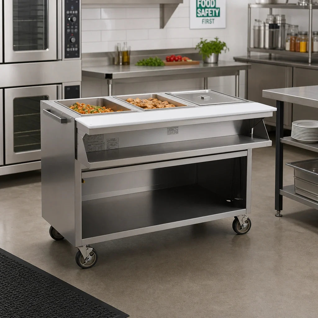 Eagle Group Spec-Master SPHT2CB-208 Mobile Electric Hot Food Table, 2 Sealed Wells, 12 x 20 in. Pans, Sliding Doors, 208V