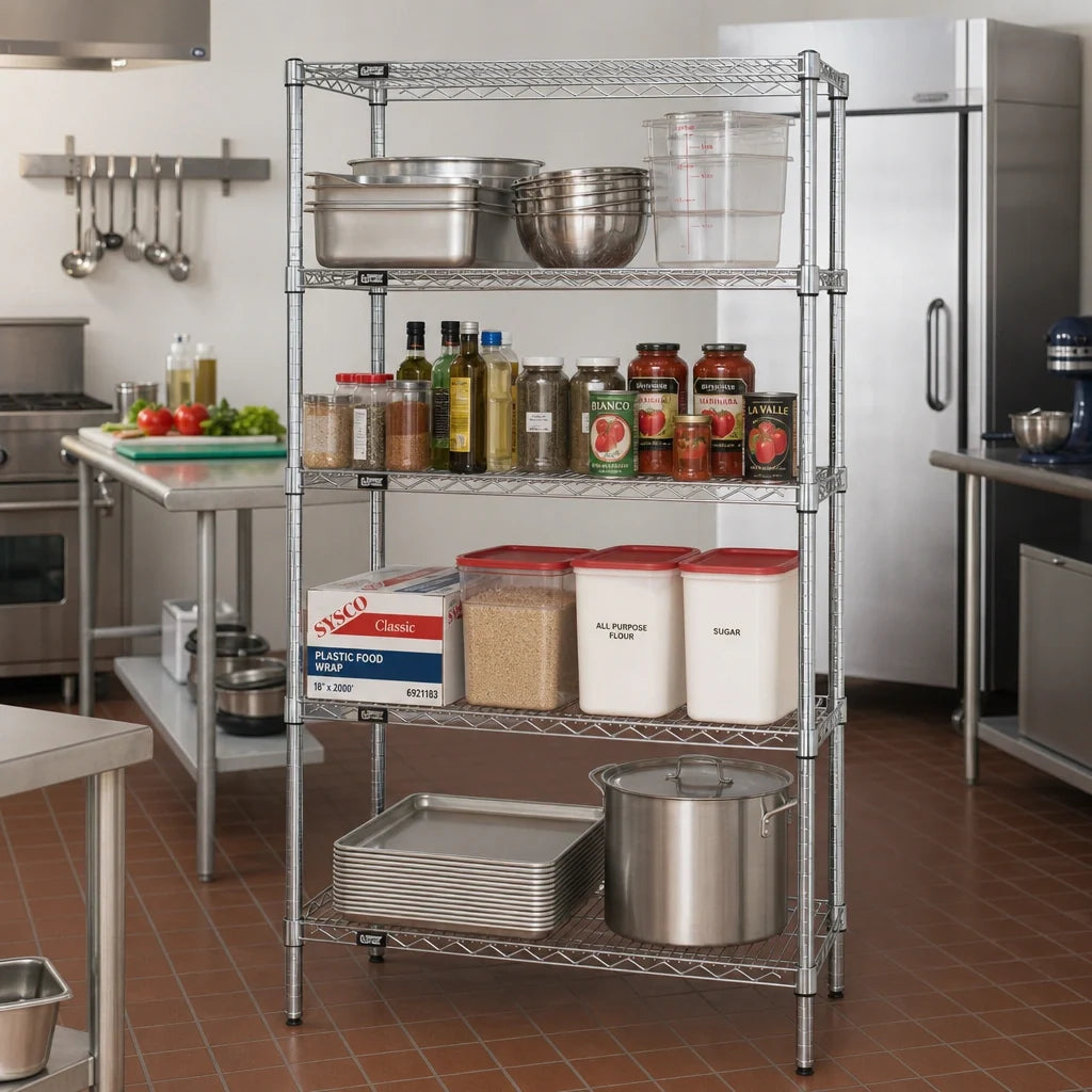 Quantum WR63-3036C 4-Shelf Chrome Wire Shelving Starter Unit, 36"W x 30"D x 63"H