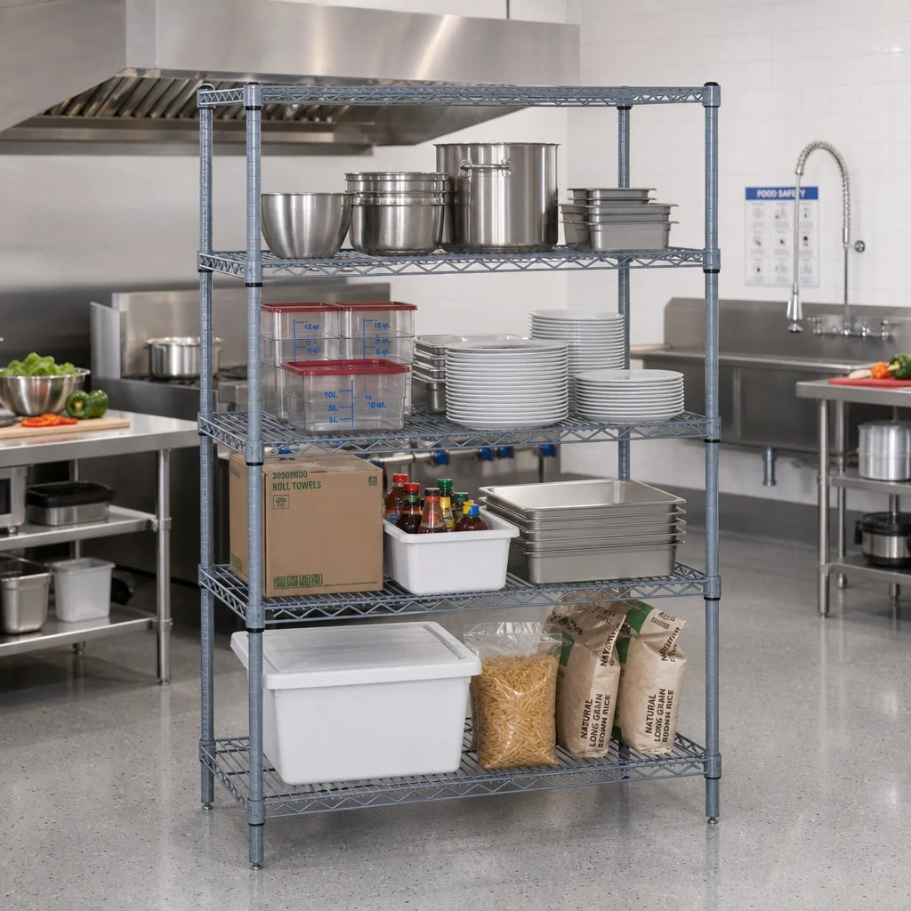 Quantum WR63-3660GY Wire Shelving Starter Unit, 60"W x 36"D x 63"H, 4 Shelves, Gray Epoxy Finish