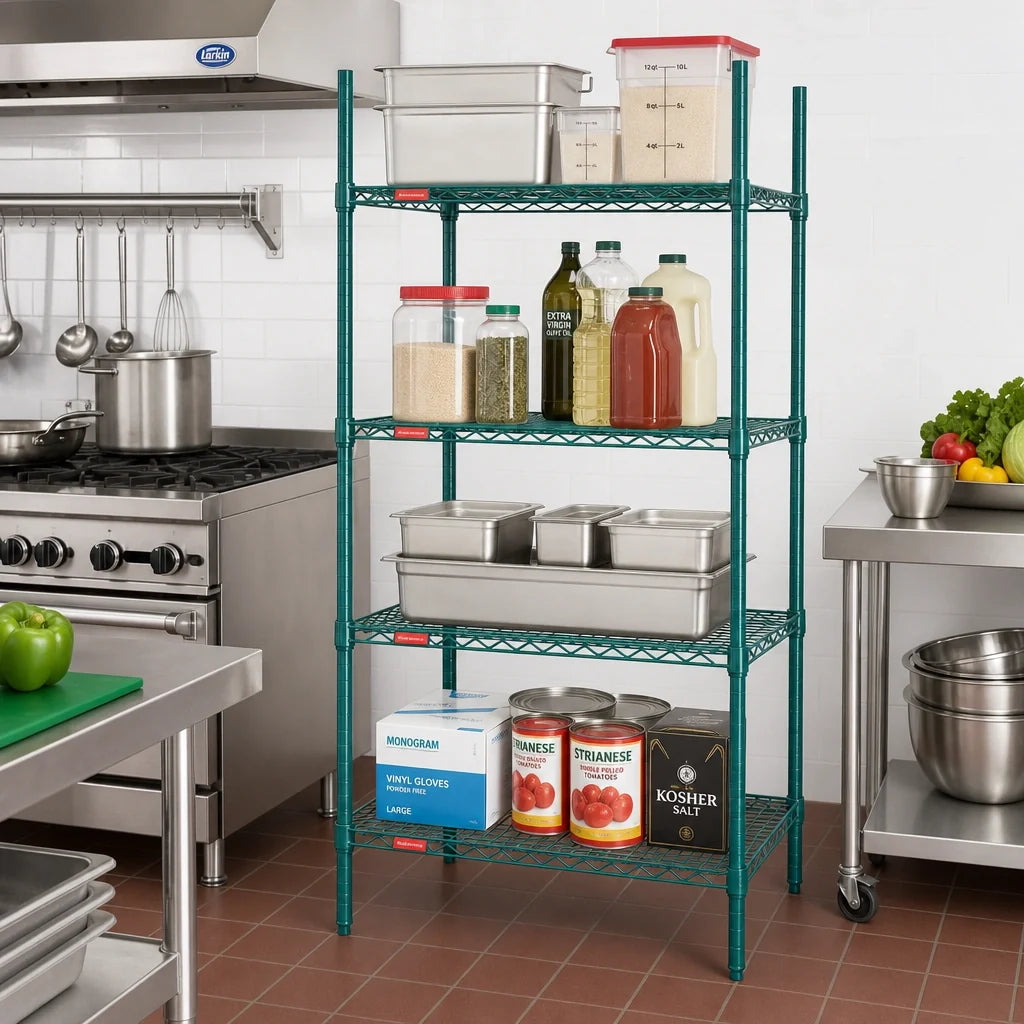 Eagle Group Valu-Gard S4-74-2424VG 4-Tier Starter Wire Shelving Unit, 24 x 24 x 74 Inches, Green Epoxy