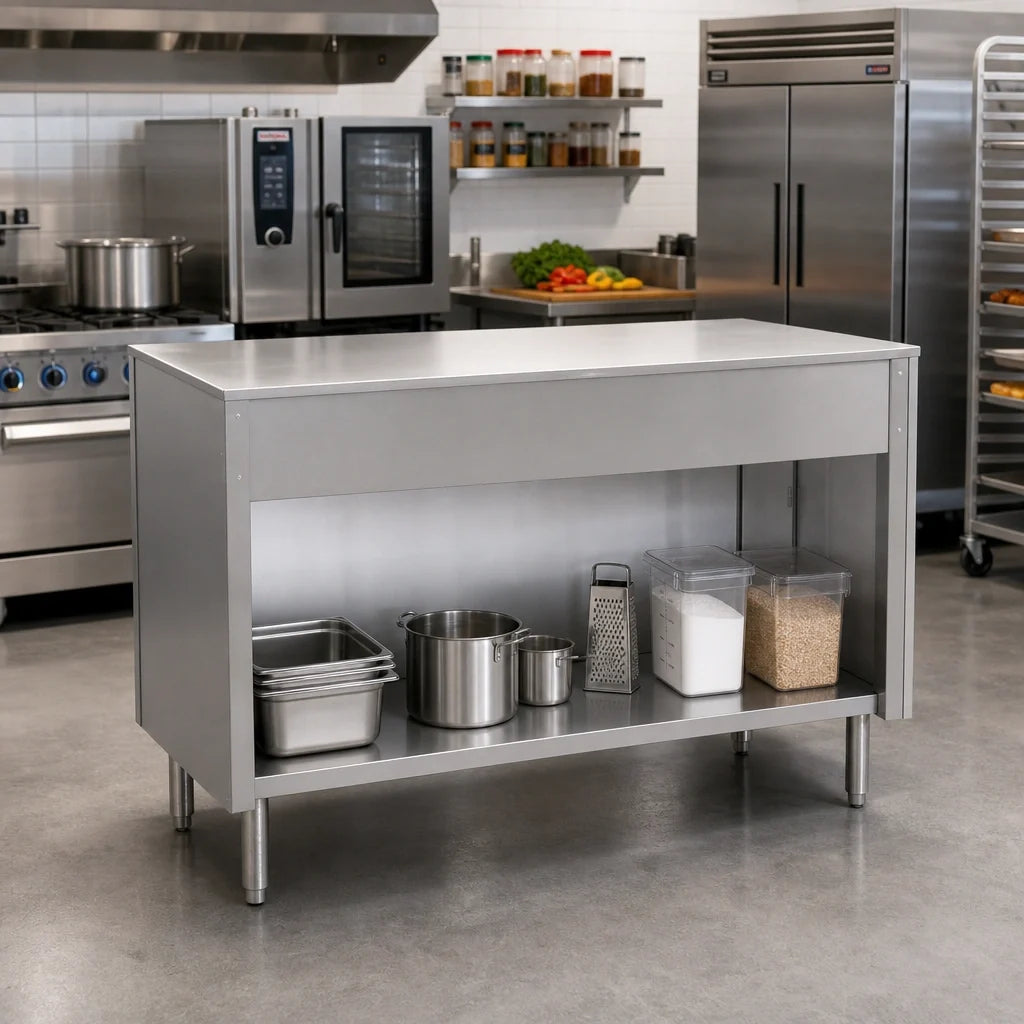 Eagle Group Spec-Master ST5OB 79-Inch Stainless Steel Solid Top Utility Station with Open Front Base, 34-Inch Working Height