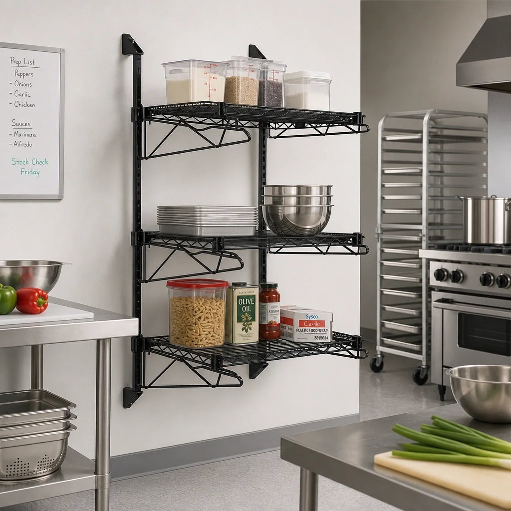 Quantum WC54-CB2472BK Wall-Mounted 3-Shelf Wire Starter Unit, Black Epoxy Antimicrobial Finish