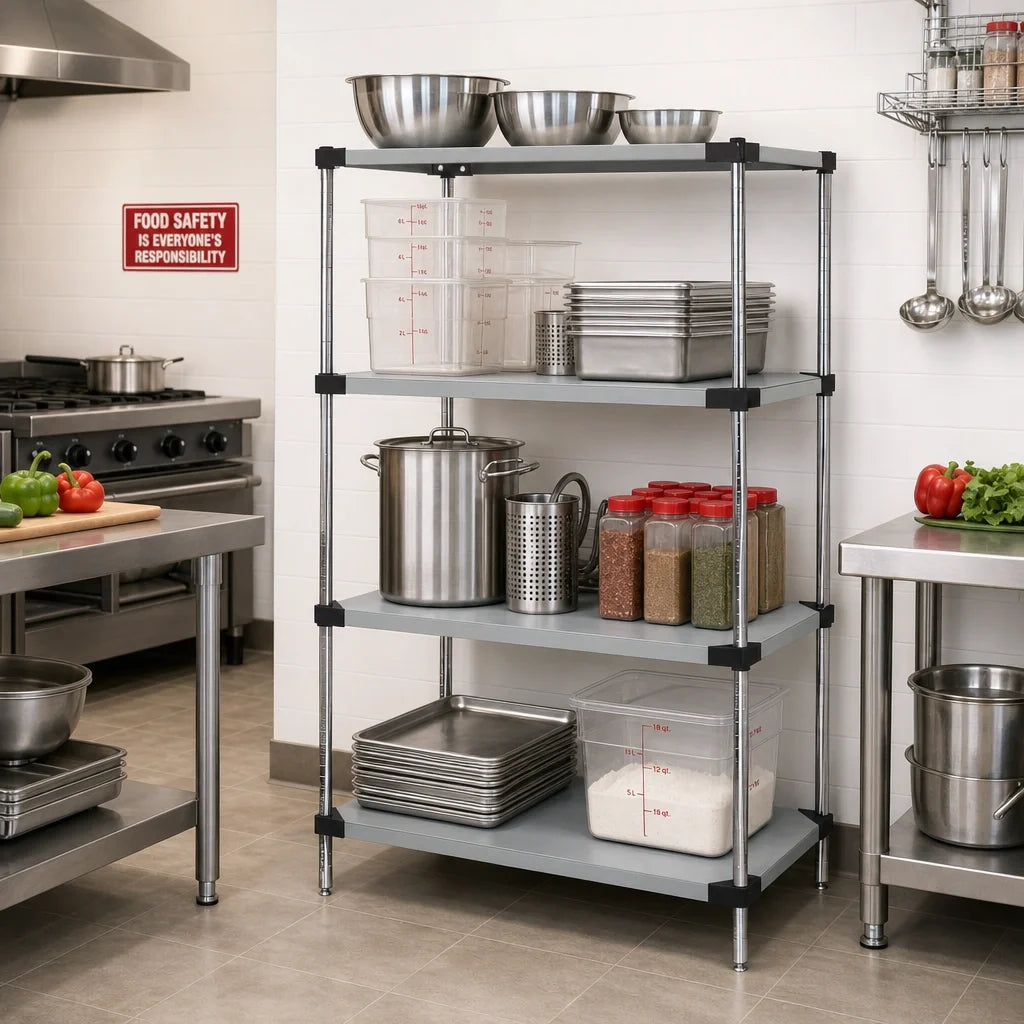 Quantum WRS4-74-2154SS 4-Shelf Solid Stainless Steel Shelving Starter Kit, 54 x 21 x 74 Inches