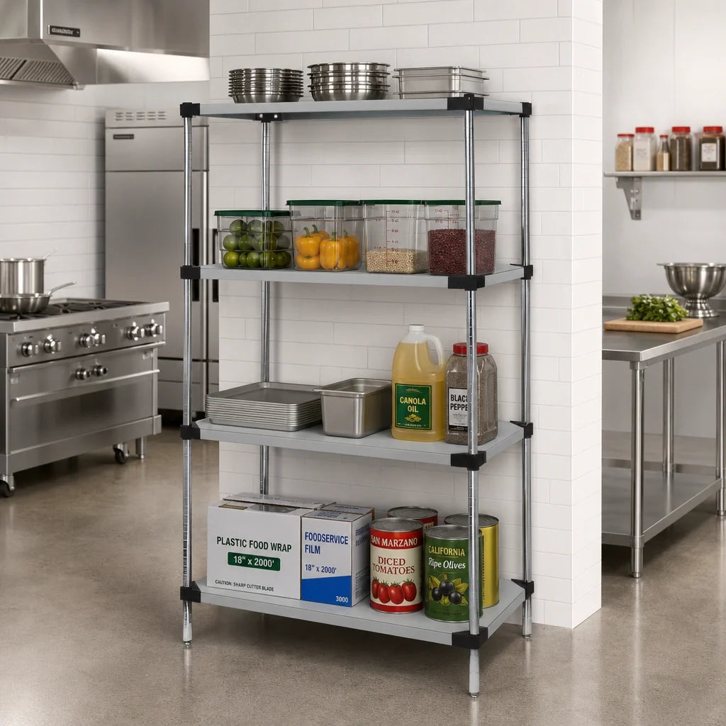 Quantum WRS4-86-1836SS 36" W x 18" D x 86" H Stationary Solid Stainless Steel Shelving Starter Kit