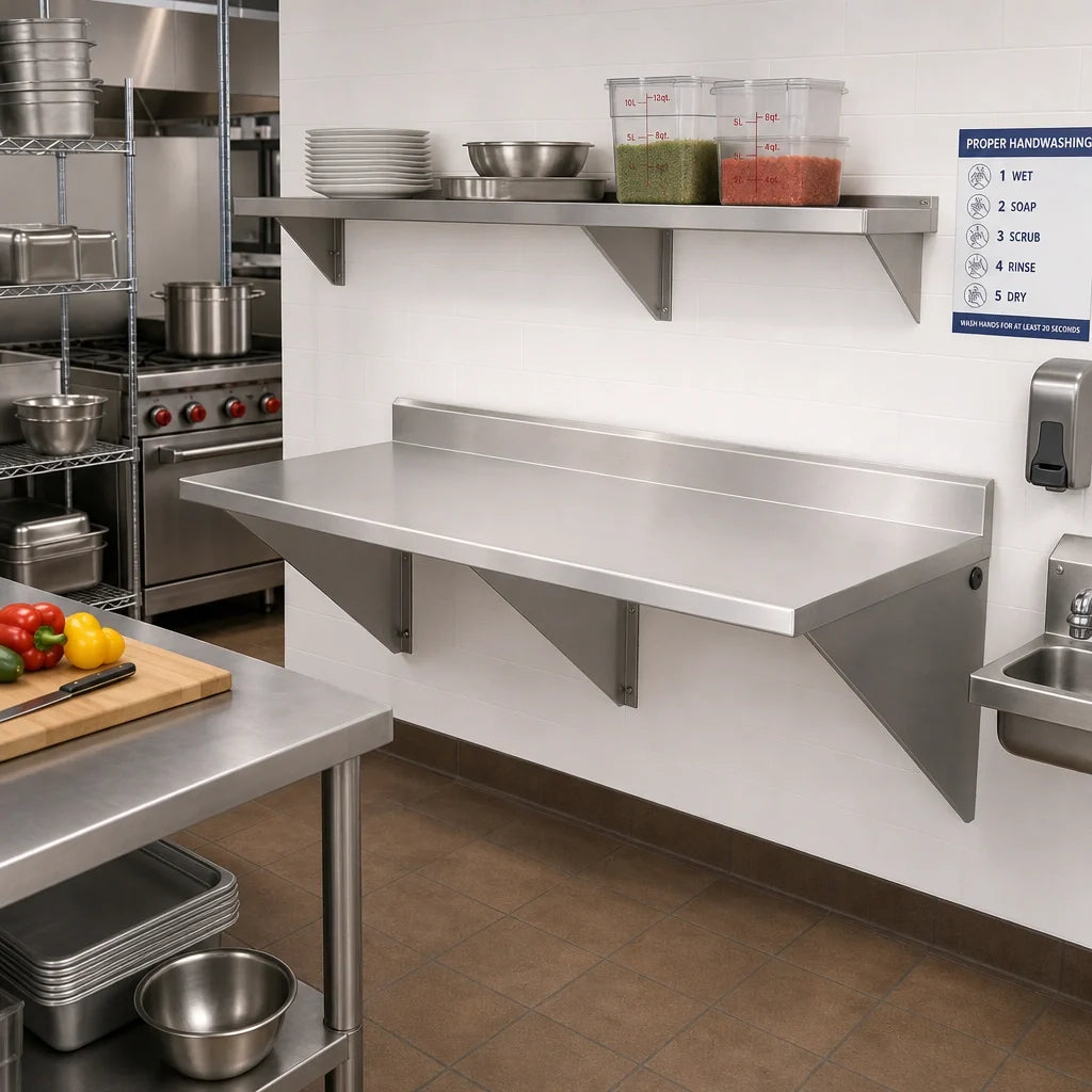 Eagle Group WT3060SE-BS 60" x 30" Wall-Mount 14-Gauge 304 Stainless Steel Work Table with Rolled Edge and 4-1/2" Backsplash