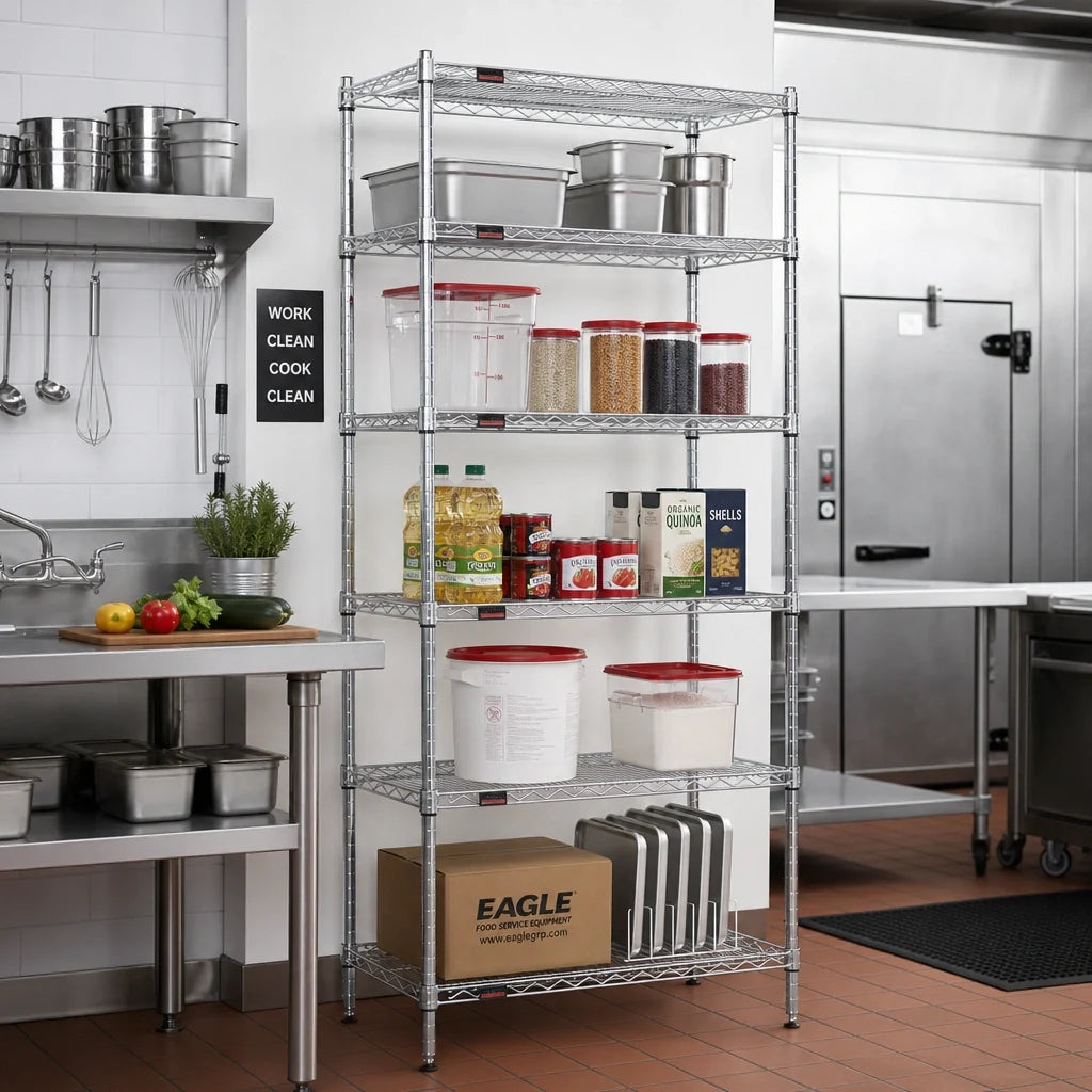 Eagle Group S5-86-2442C 5-Tier Stationary Chrome Wire Shelving Starter Unit, 42"W x 24"D x 86"H