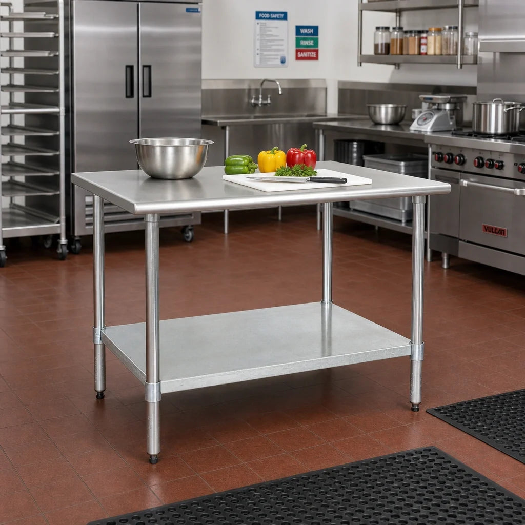 Eagle Group BlendPort® BPT-3030B 30 x 30 Inch 430 Stainless Steel Work Table with Rolled Edge and Adjustable Galvanized Undershelf