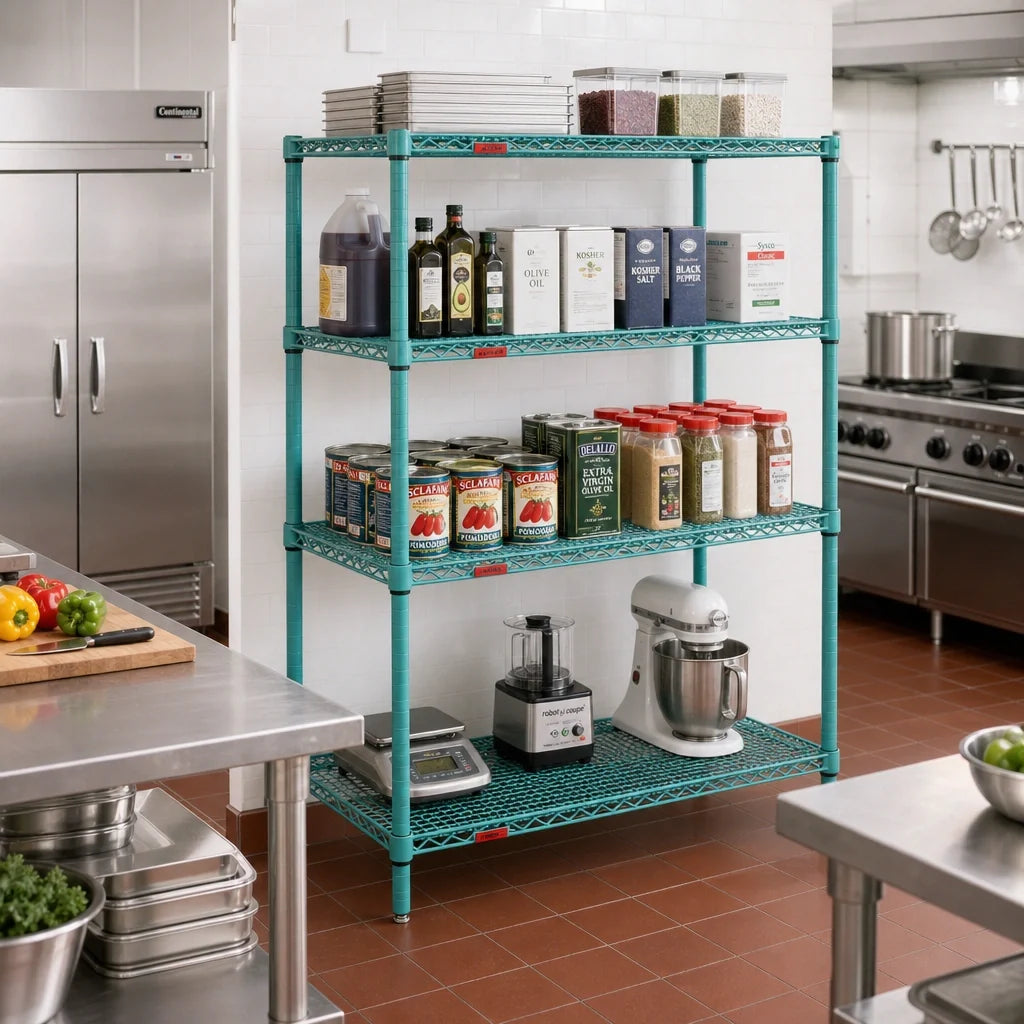 Eagle Group EagleGard S4-74-2172E 4-Tier Wire Shelving Starter Unit, 72W x 21D x 74H, Blue-Green Epoxy Finish