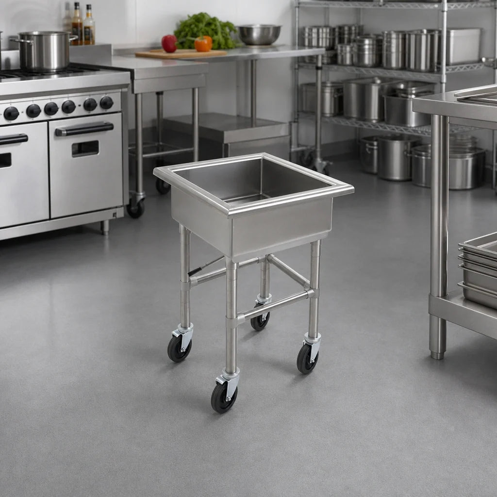Eagle Group MSS2424 Mobile 304 Stainless Steel Soak Sink, 24 x 24 x 8-Inch Compartment, 5-Inch Casters