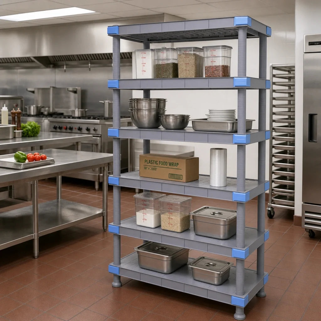 Quantum Millenia QP243086SS-5 30"W x 24"D x 86"H Gray Polymer Stationary Starter Shelving Unit with 5 Solid Shelves