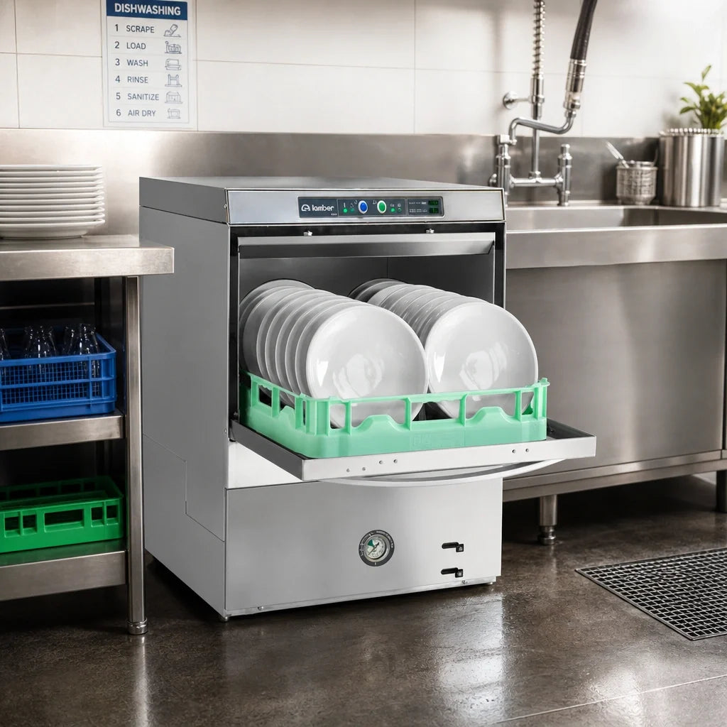 Lamber DSP4DPS High-Temp Undercounter Dishwasher with Drain Pump, 20 x 20 Rack