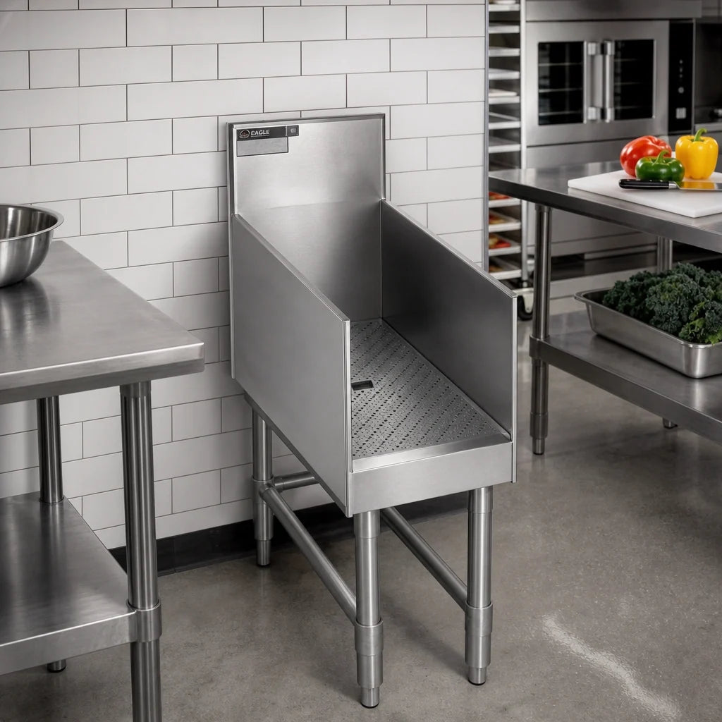 Eagle Group Spec-Bar RDB18-24 18"W x 24"D Stainless Steel Recessed Workboard with Perforated Insert and Drain, Open Base