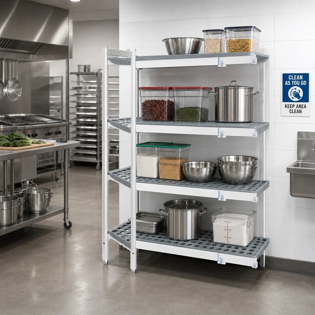 Fermod Fermostock 4R42B83-CE 4-Tier Corner Expansion Polymer Shelving Unit Kit, 83" H x 42" W x 18" D, Gray