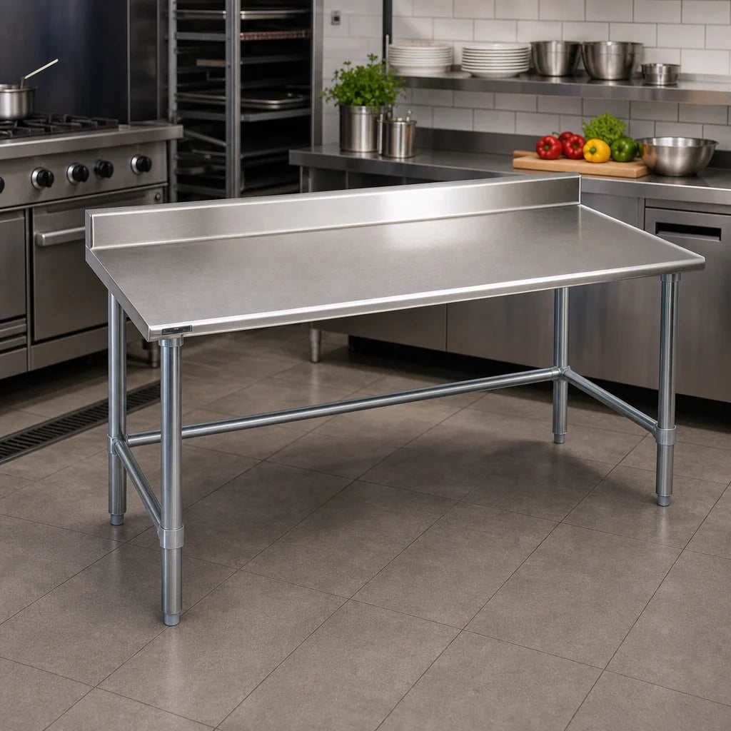 Eagle Group Budget Series T3048STB-BS 48 x 30-Inch 430 Stainless Steel Work Table with 4-1/2-Inch Backsplash and Open Base