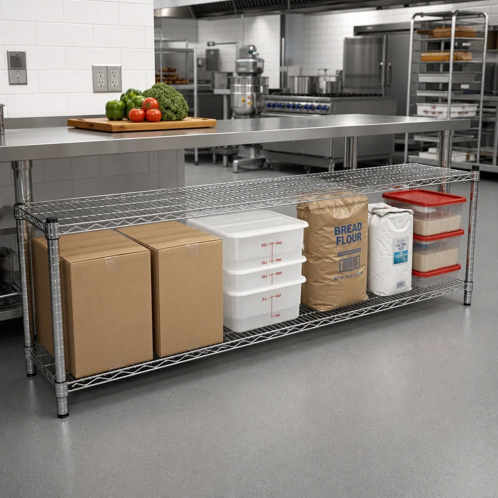 Quantum 2472CHD Heavy-Duty Chrome Wire Shelf, 72"W x 24"D, 1,000 lb. Capacity, NSF