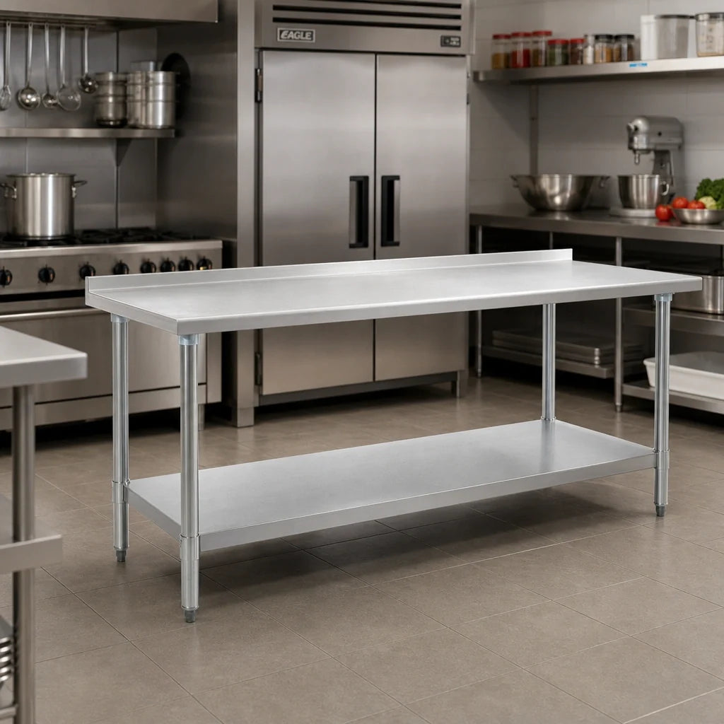 Eagle Group Budget Series UT3072SB 72" x 30" Stainless Steel Work Table with Rear Upturn, Open Base, and Adjustable Undershelf