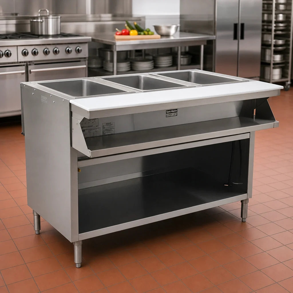Eagle Group Spec-Master SHT4OB-208-3 4-Well Electric Sealed Well Hot Food Table, Open Base, 208V 3-Phase, AutoFill