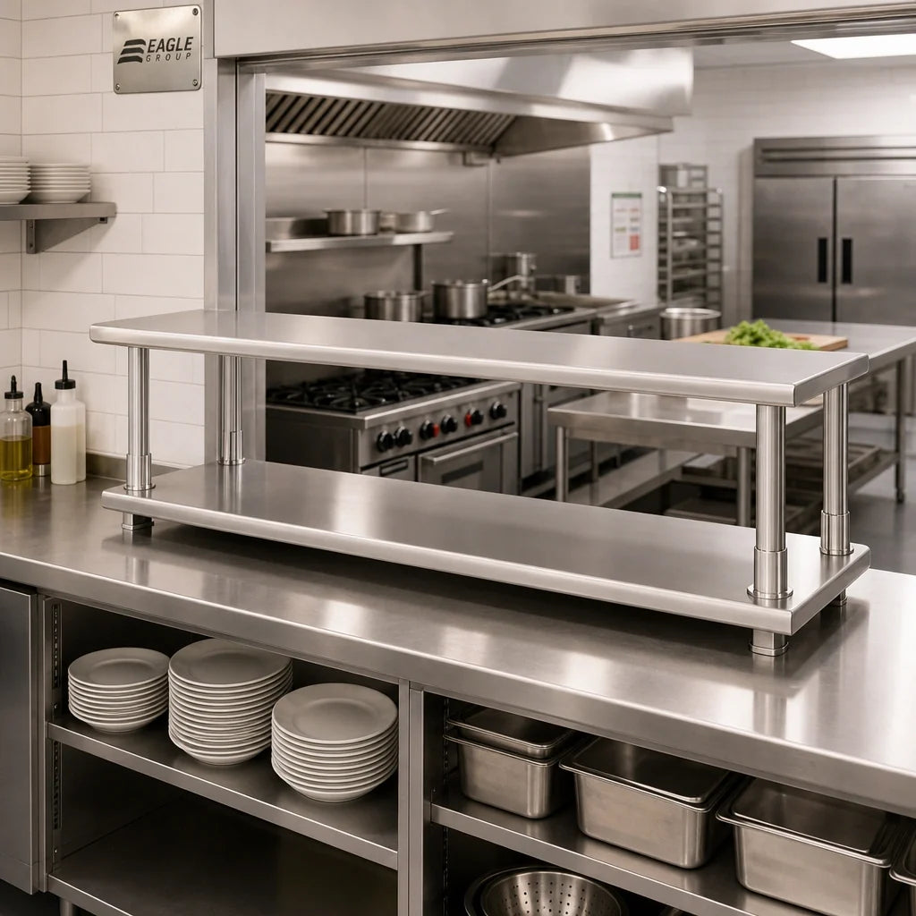 Eagle Group PTS-2472-2 Pass-Thru Wall-Mounted Shelf with Overshelf, 72W x 24D, 304 Stainless Steel