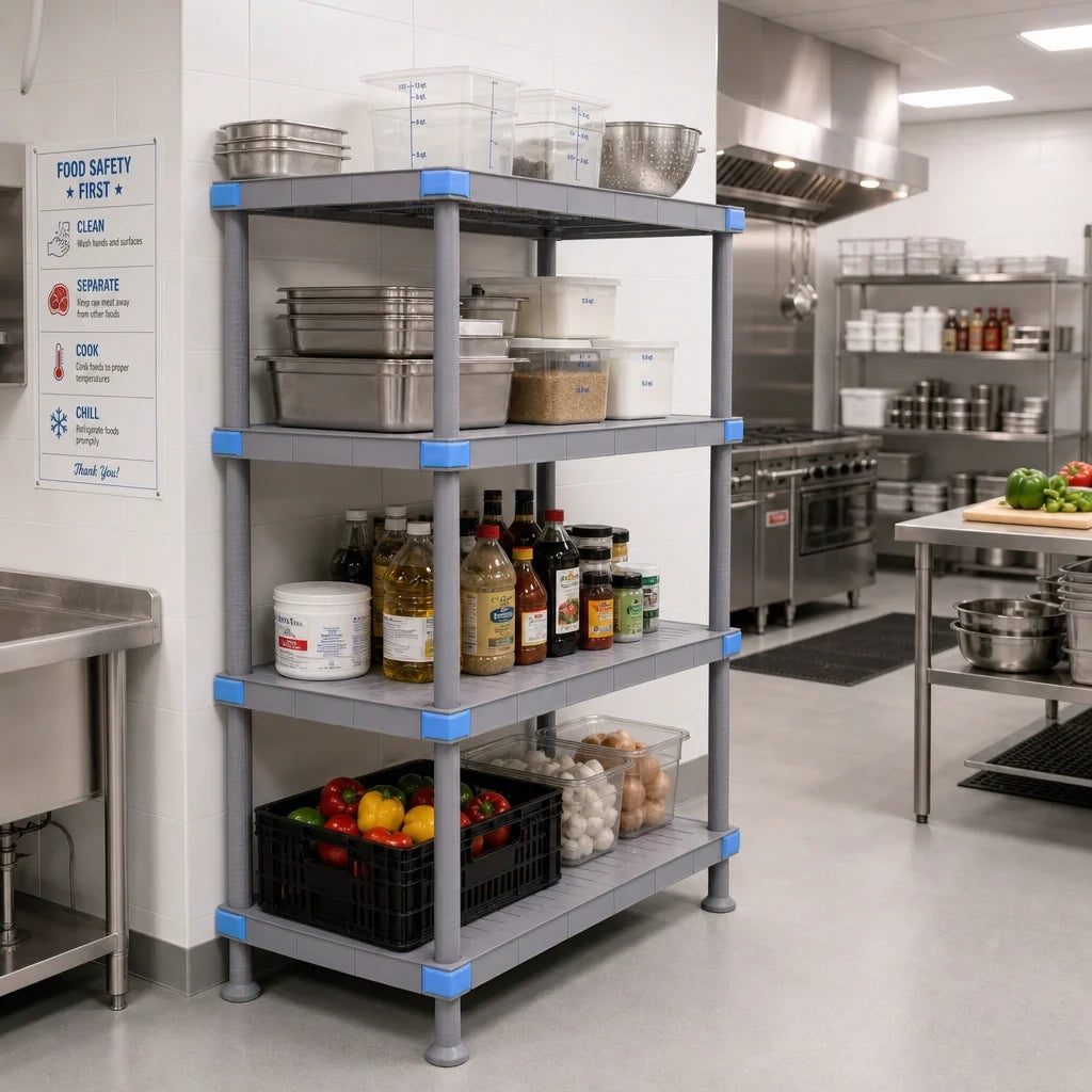 Quantum QP245450SS-4 54"W x 24"D x 50"H Polymer Shelving Unit with 4 Solid Shelves, Dunnage Stand, Gray, 2,000 lb. Capacity