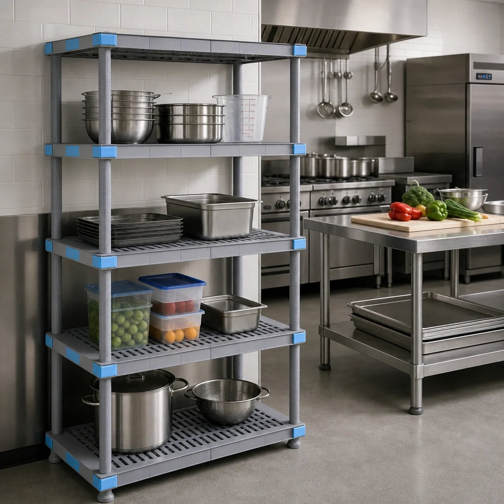 Quantum Millenia QP186086VS-4 60"W x 18"D x 86"H Gray Polymer Stationary Starter Shelving Unit, 4 Shelves