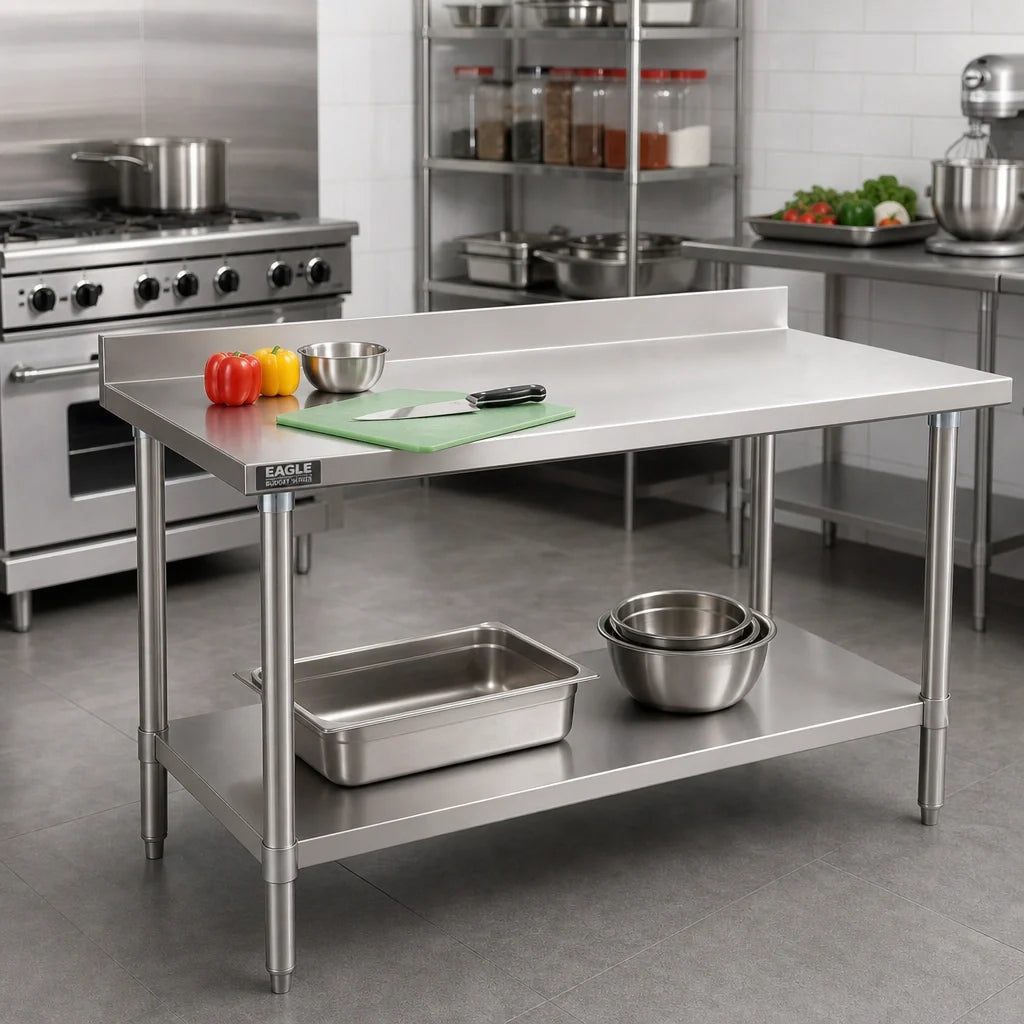 Eagle Group Budget Series UT2430SB 30" x 24" 430 Stainless Steel Work Table with Rear Upturn and Adjustable Undershelf