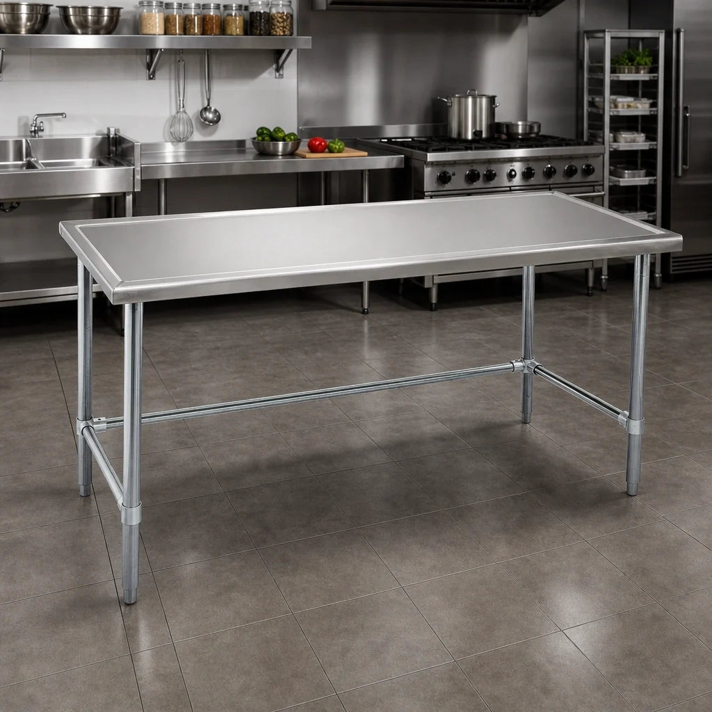 Eagle Group Spec-Master T3060GTEM 60 x 30 Inch Stainless Steel Work Table, 14-Gauge 300-Series Top, Box Marine Edge, Galvanized Open Base
