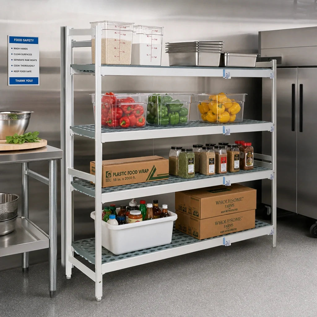 Fermod Fermostock 4R52A66-CE 4-Tier Corner Expansion Shelving Unit with Polymer Inserts, 66" H x 52" W x 14" D