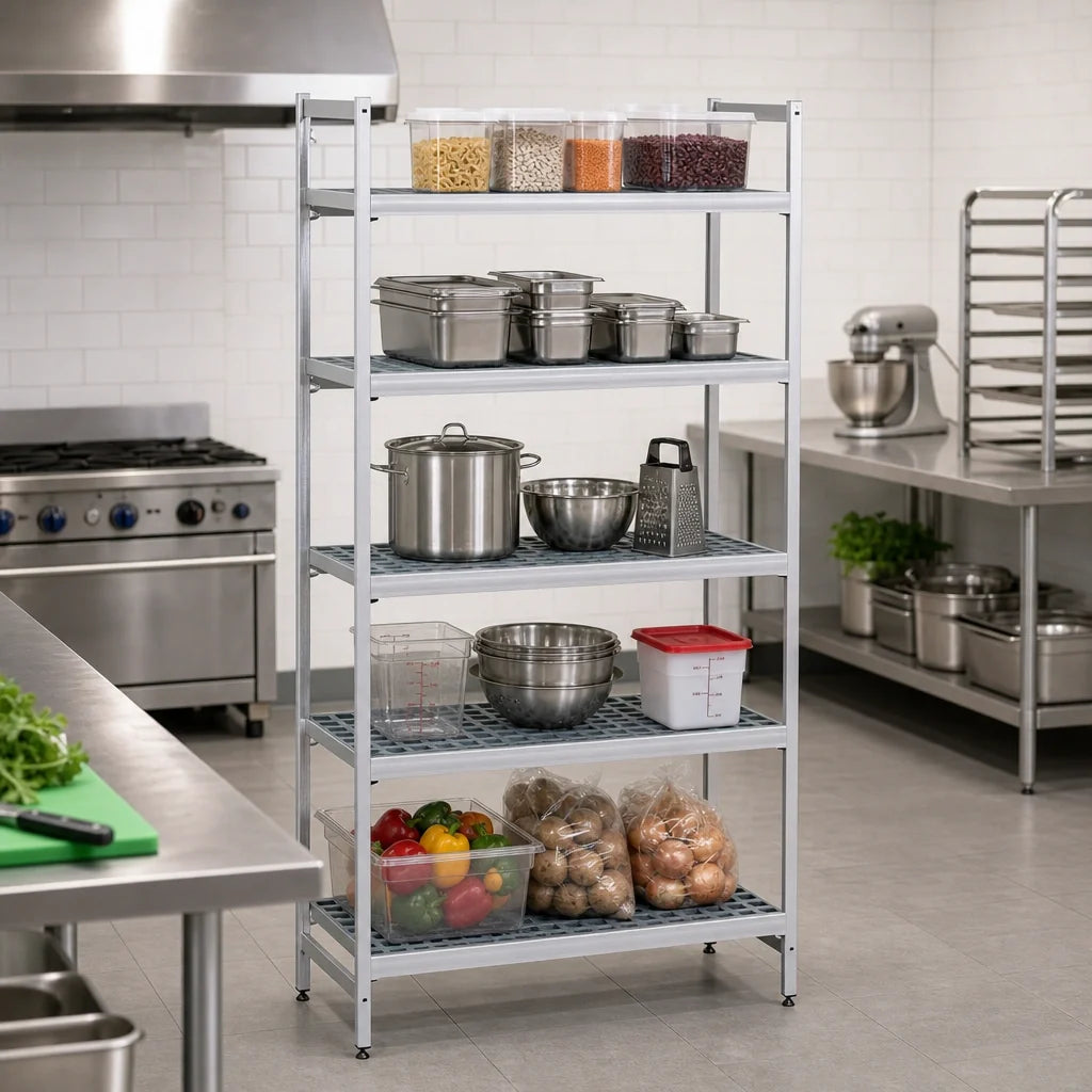 Fermod Fermostock 5R31B83 5-Tier Perforated Starter Shelving Unit, Anodized Aluminum, Removable Polymer Inserts, 31 x 18 x 83 Inches