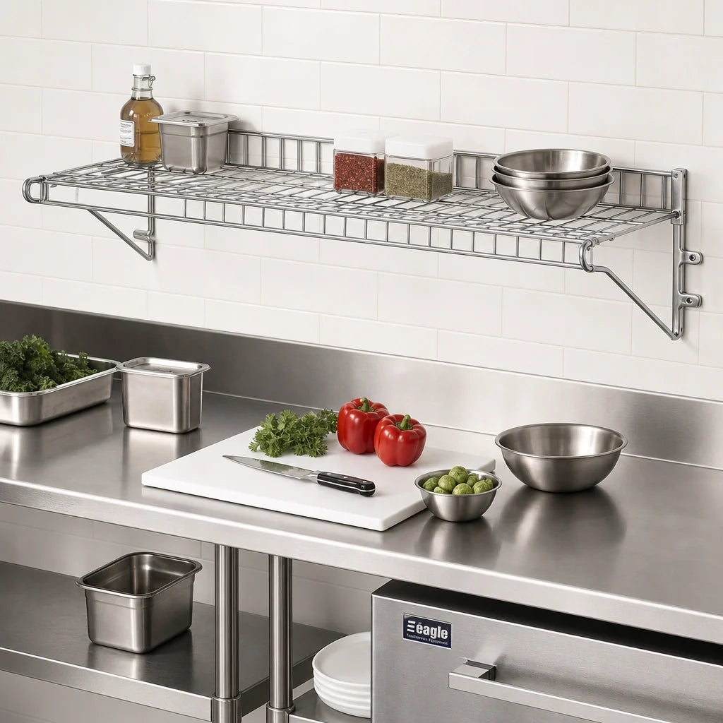Eagle Group Snap-n-Slide SNSW1272C Wall-Mounted Wire Shelf, 72"W x 12"D, Chrome, 210 lb Capacity