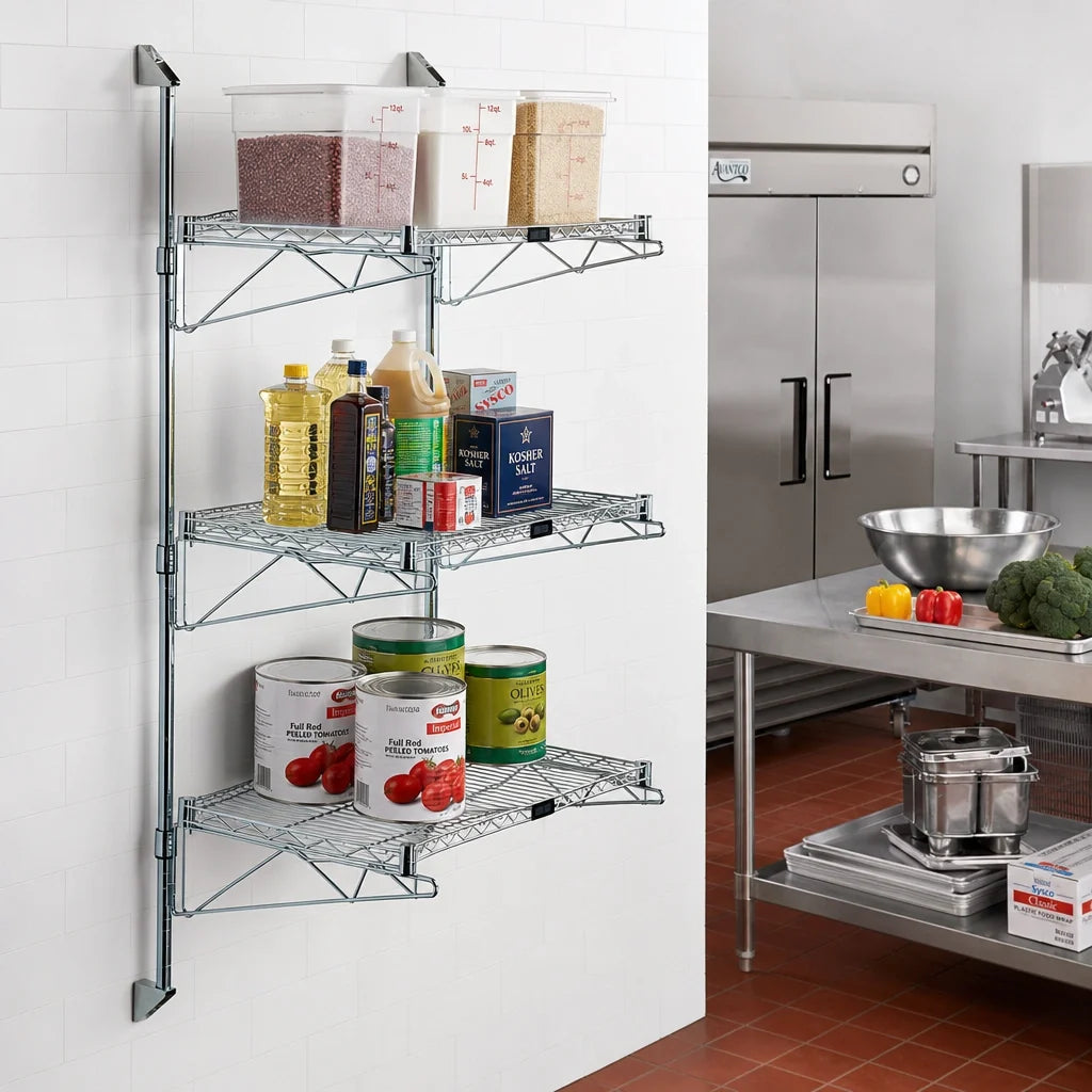 Quantum WC54-CB1848C Wall-Mounted Cantilever Starter Shelving Kit with 3 Wire Shelves, 54-Inch Posts and 18-Inch Cantilevers