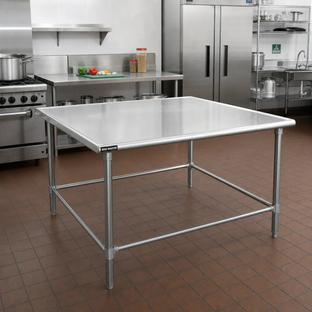 Eagle Group Spec-Master T4848STE 48" x 48" Stainless Steel Work Table, 14-Gauge 300-Series Top, Open Base, Flat Top