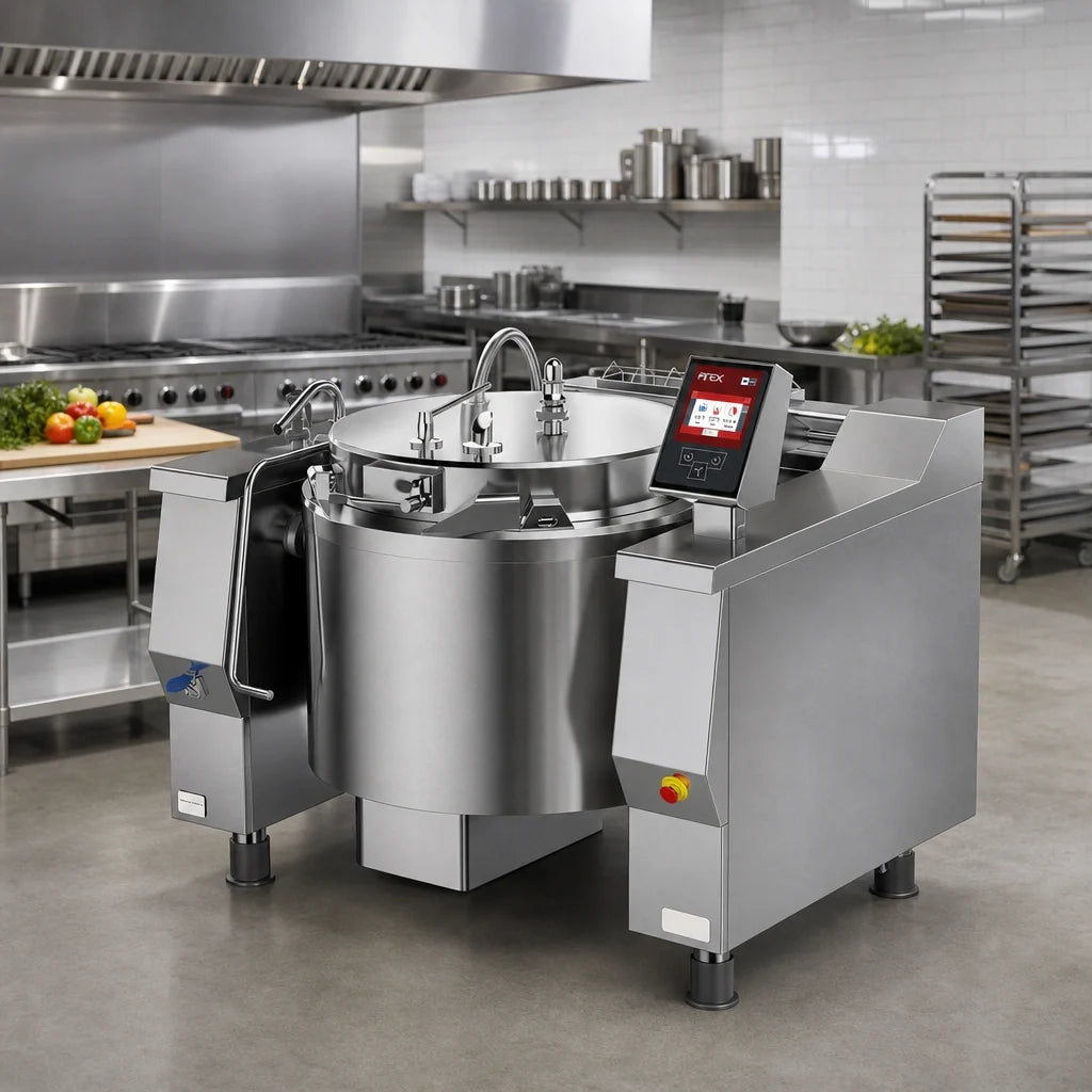 Firex (Middleby) Cucimix UCBTE048ACV1 Electric Pressure Tilting Skillet, 48-Gallon, Programmable Touchscreen, Automatic Mixer