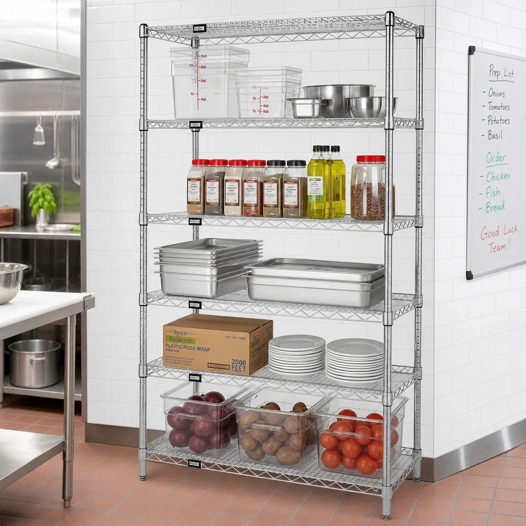 Quantum WR63-2130C-5 Stationary Chrome-Plated Wire Shelving Starter Kit, 30"W x 21"D x 63"H, 5 Shelves