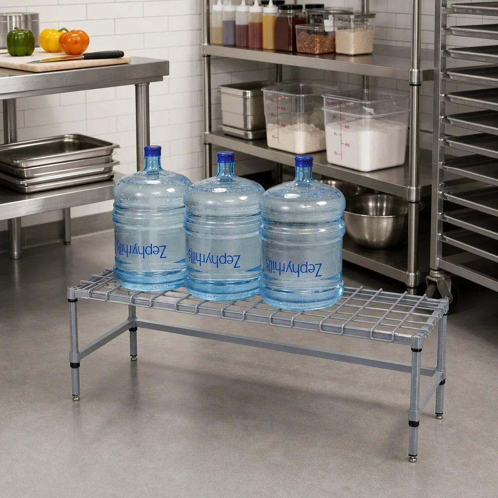 Quantum 186014DGY Modular Wire Dunnage Rack with Removable Wire Top Mat, 60"W x 18"D x 14"H, 1,500 lb Capacity, Gray Epoxy Finish