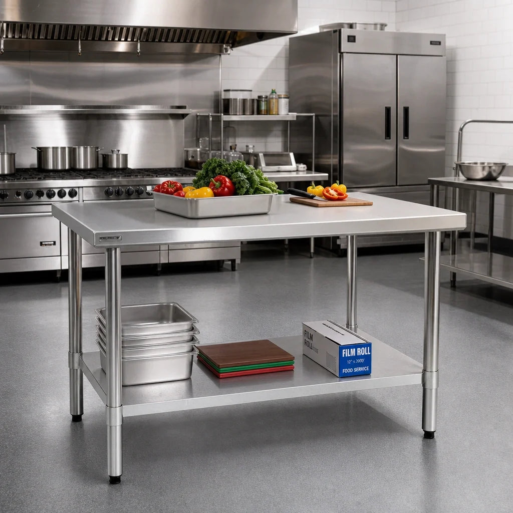 Eagle Group Spec-Master T36120EM Stainless Steel Work Table, 14-Gauge 300 Series Top, Adjustable Galvanized Undershelf, 120W x 36D
