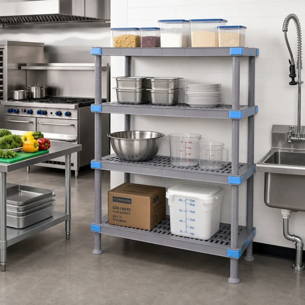 Quantum Millenia QP244262VS-4 42"W x 24"D x 62"H Gray 4-Shelf Stationary Louvered Polymer Shelving Starter Unit