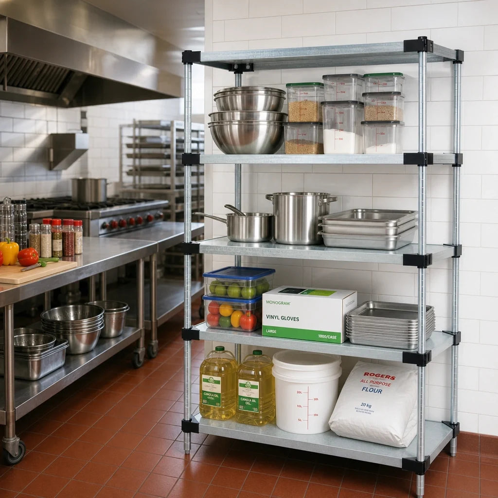 Quantum WR86-1442SG Commercial Solid Shelving Starter Unit, Stationary, 4 Shelves, Galvanized Steel, 42W x 12D x 86H