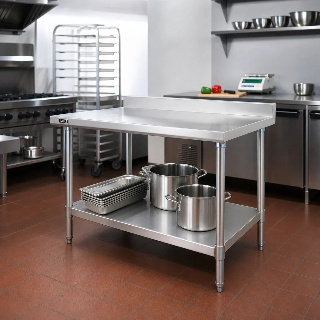 Eagle Group Budget Series UT3030SB 30" x 30" 430 Stainless Steel Work Table with Rear Upturn and Adjustable Undershelf
